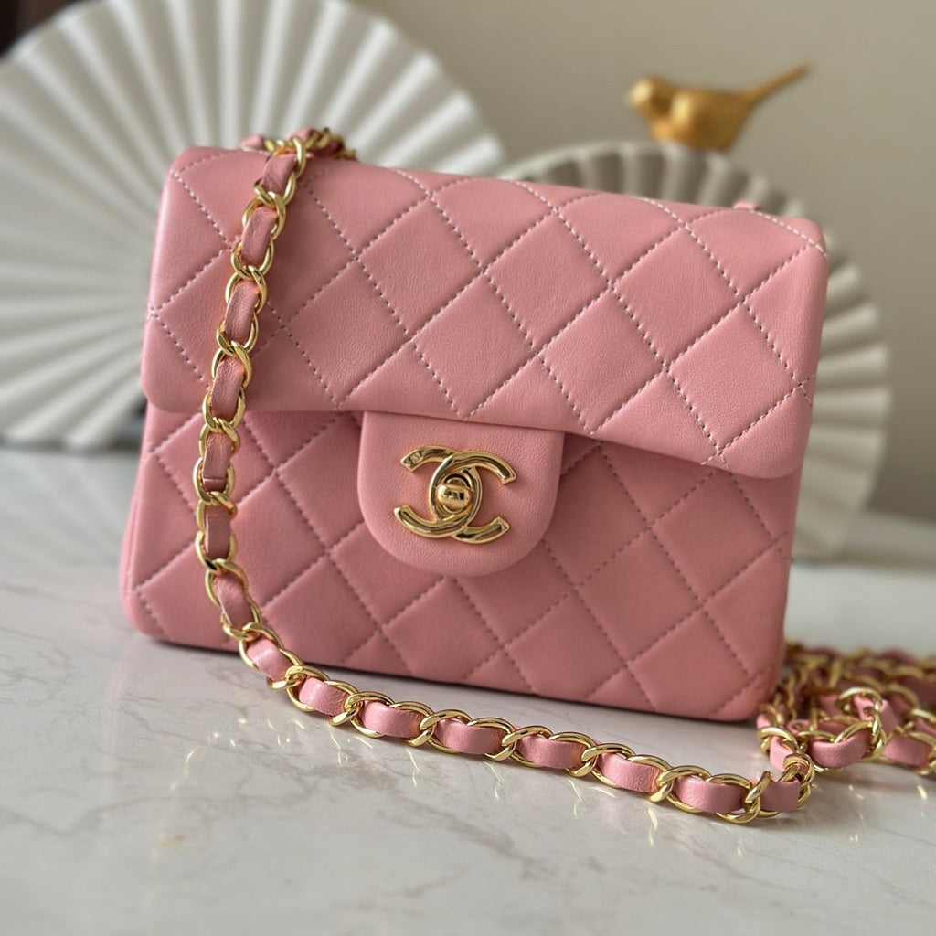 CHANEL 25S MINI FLAP BAG 18 IN PINK LAMBSKIN WITH GOLD HARDWARE