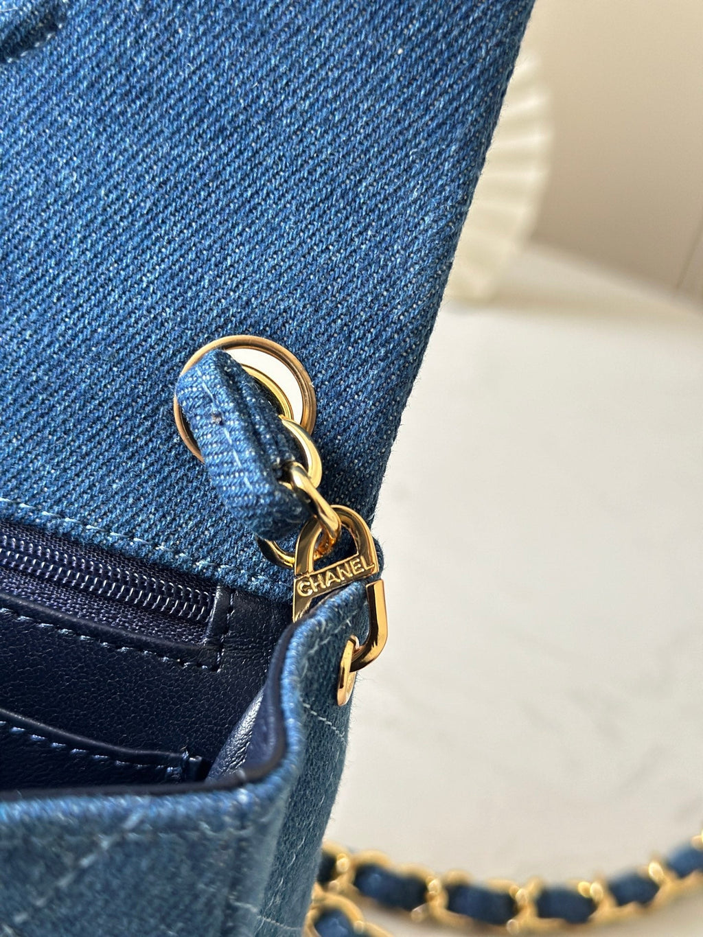 CHANEL 25S MINI FLAP BAG 18 IN BLUE DENIM WITH GOLD HARDWARE