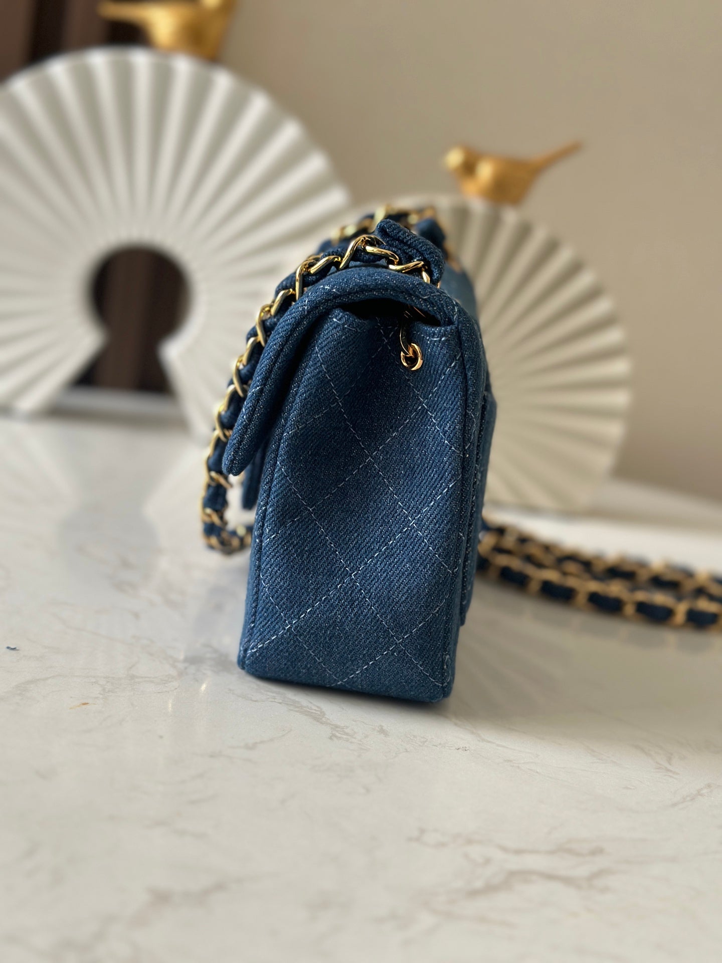 CHANEL 25S MINI FLAP BAG 18 IN BLUE DENIM WITH GOLD HARDWARE