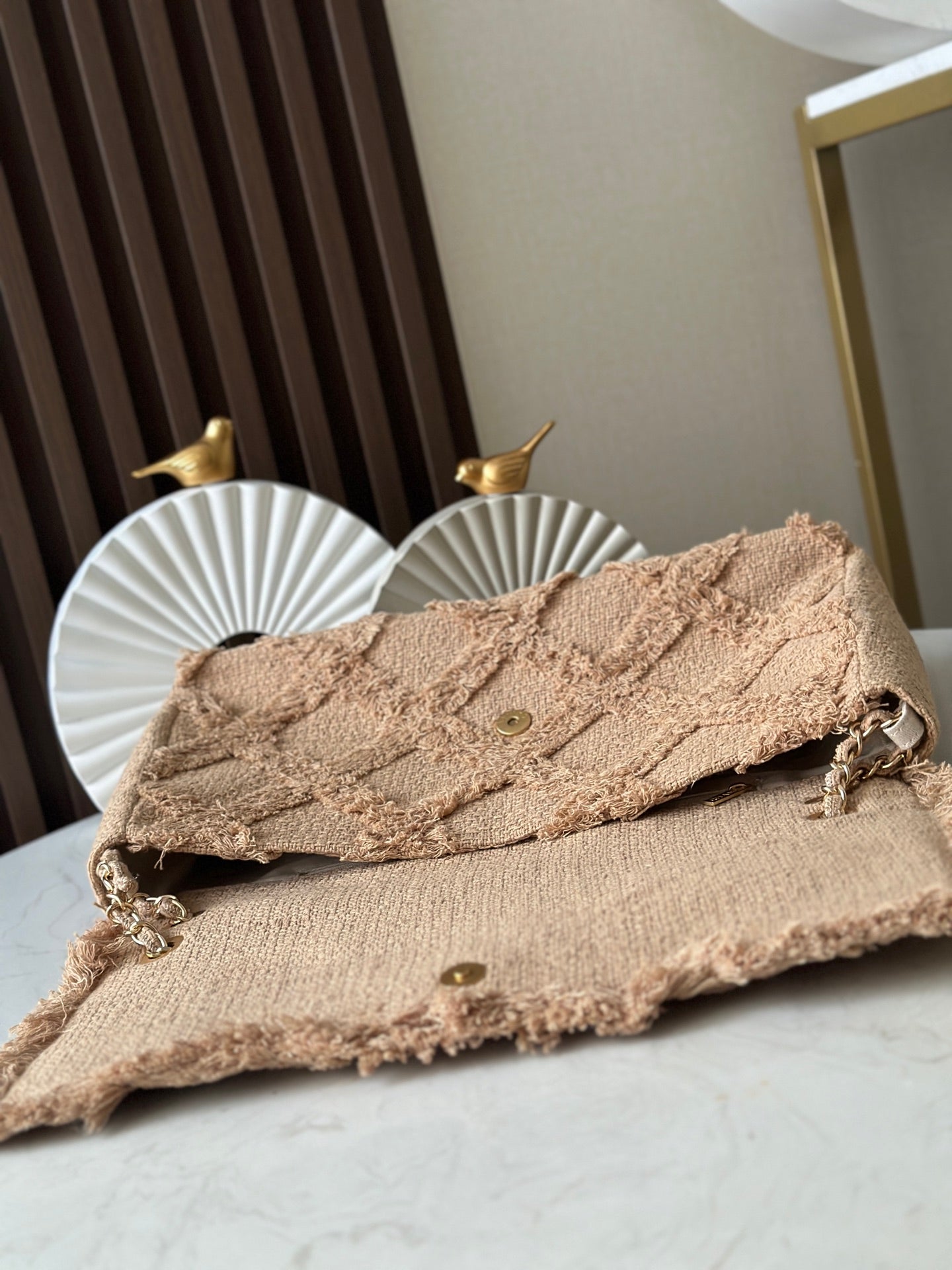 CHANEL 25S FLAP BAG 38 IN BEIGE FABRIC