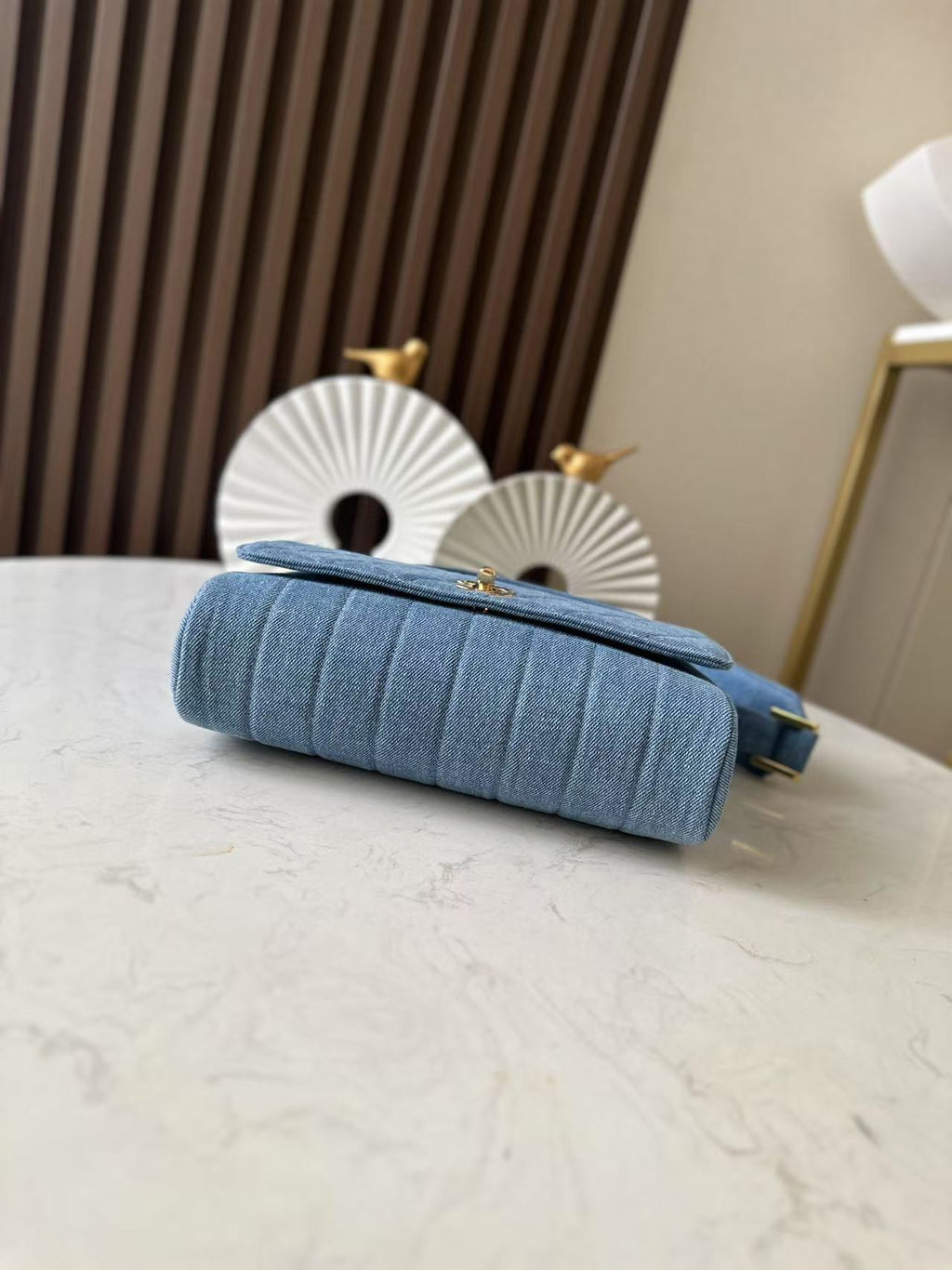 CHANEL 25S SHOULDER BAG 26 IN BLUE DENIM WITH GOLD HARDWARE