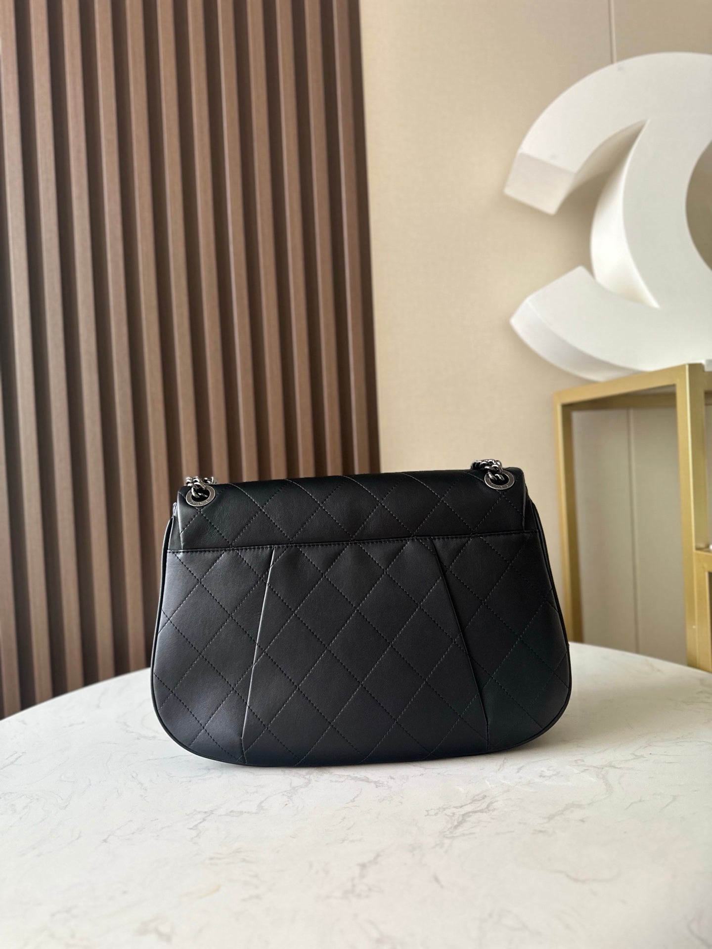 CHANEL 25S SHOULDER BAG 34 IN BLACK CALFSKIN