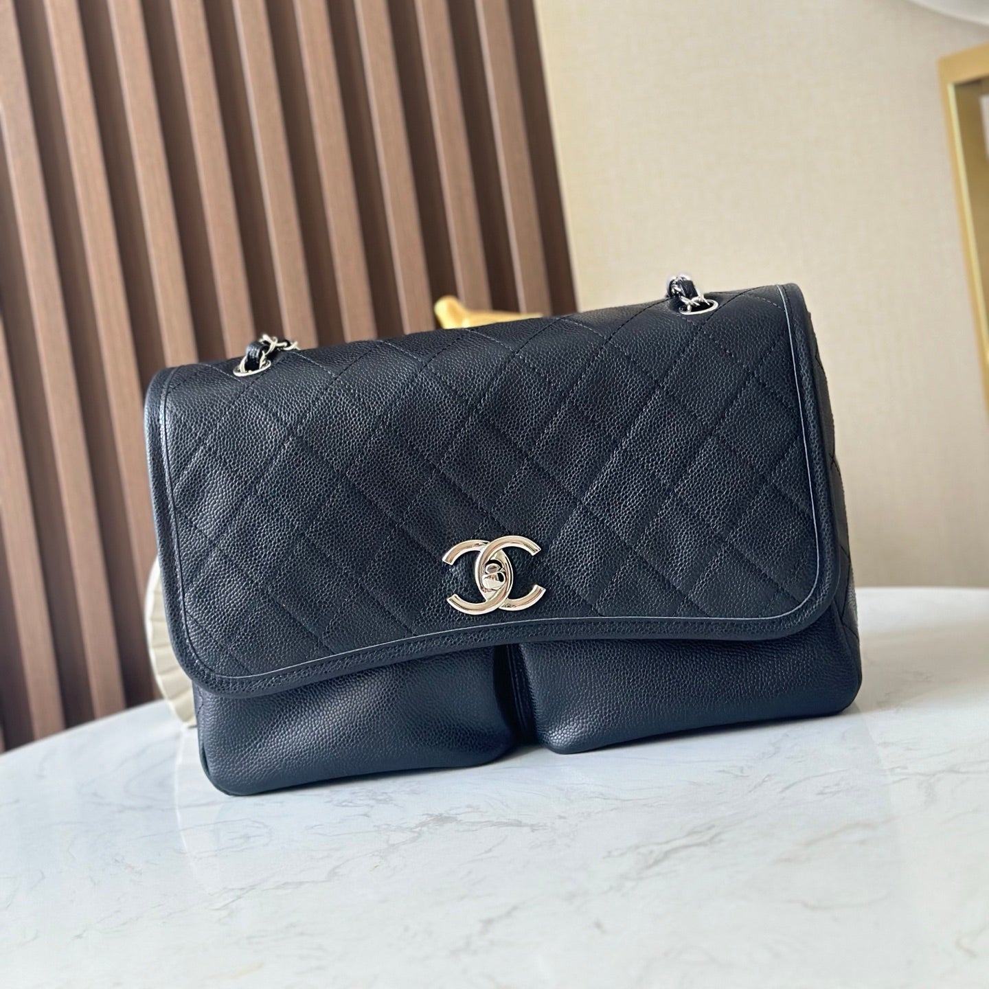 CHANEL 25S FLAP BAG 34 IN BLACK CAVIAR
