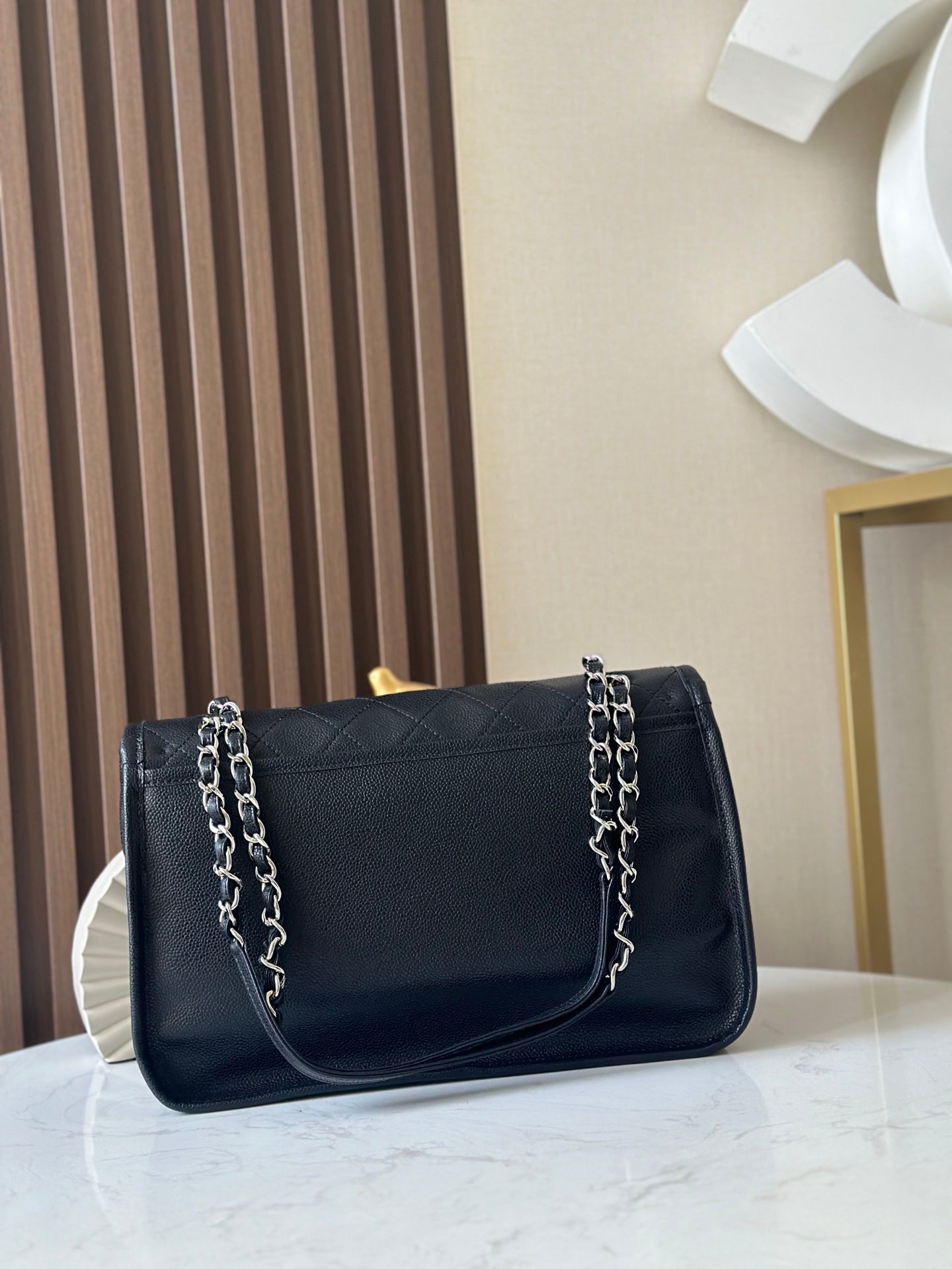 CHANEL 25S FLAP BAG 34 IN BLACK CAVIAR