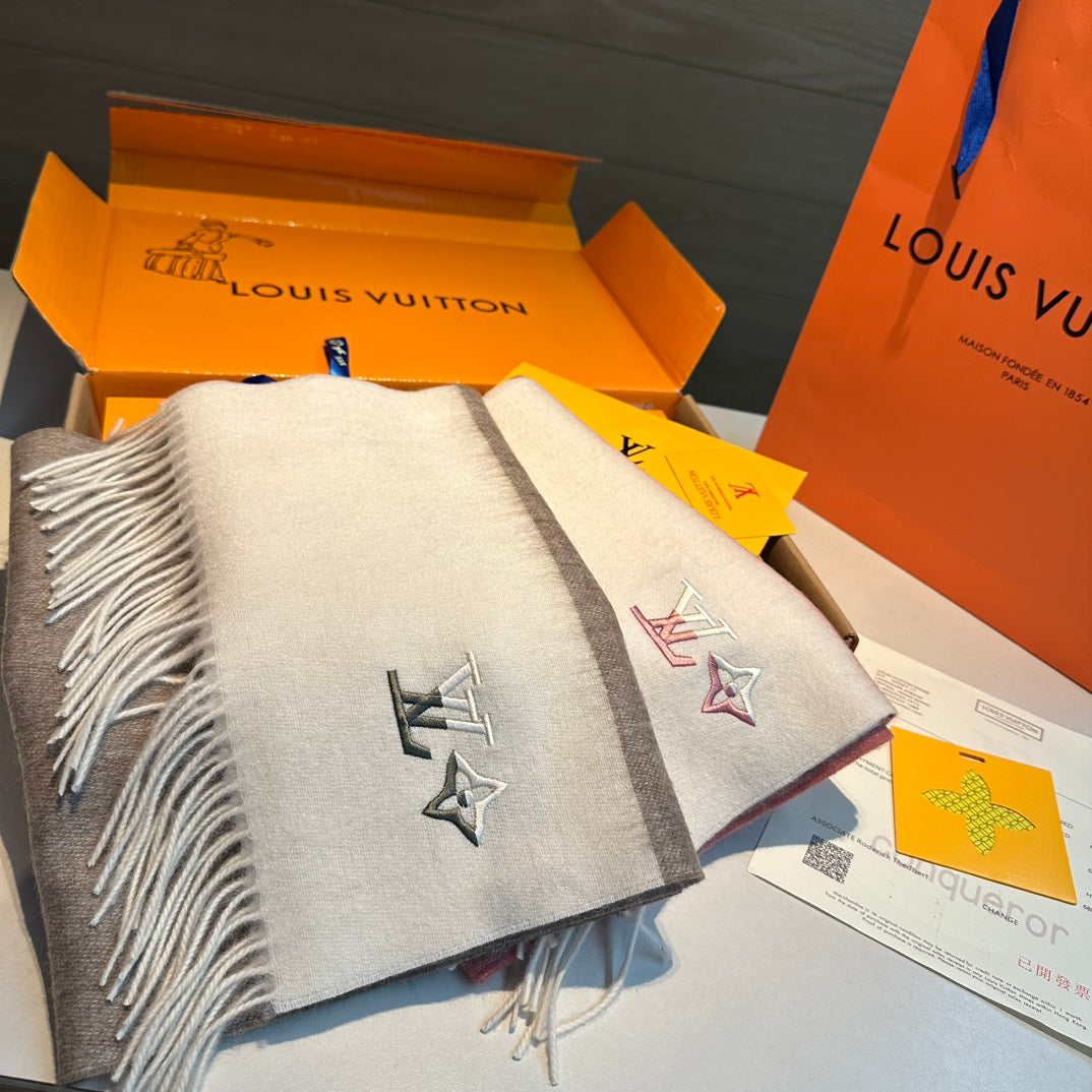 SCARF 185 CM IN MEDIUM BROWN MIX WHITE CASHMERE 390093