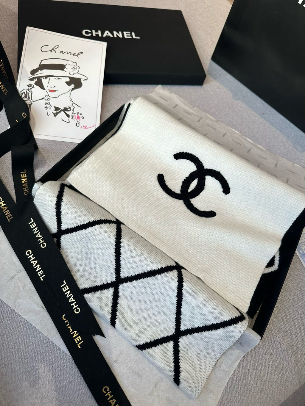 SCARF 180 CM IN BLACK MIX WHITE CASHMERE 401971