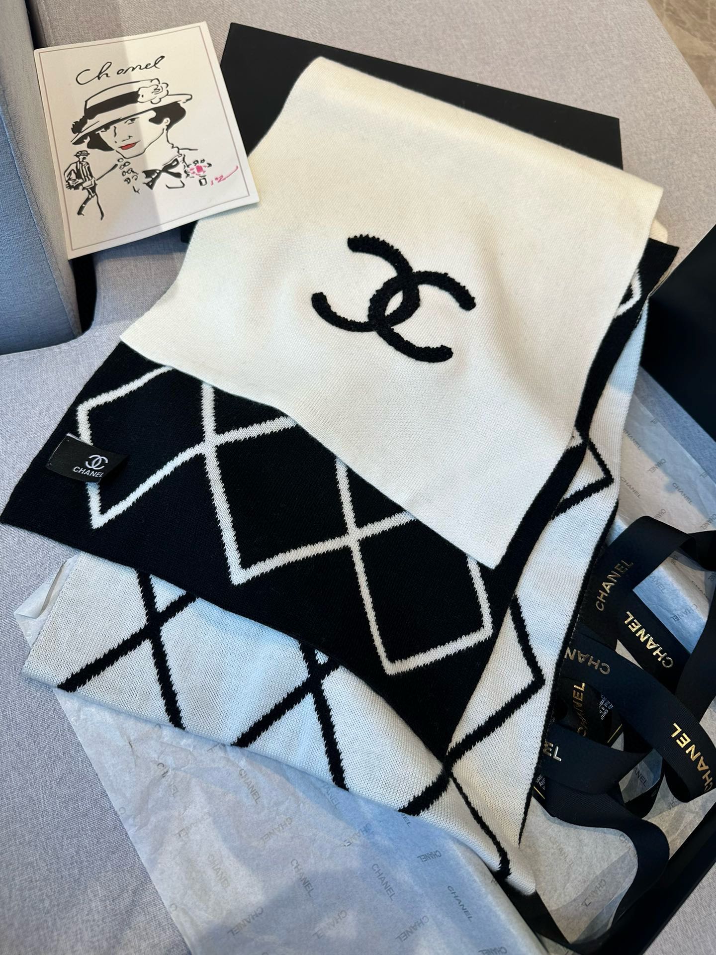 SCARF 180 CM IN BLACK MIX WHITE CASHMERE 401971