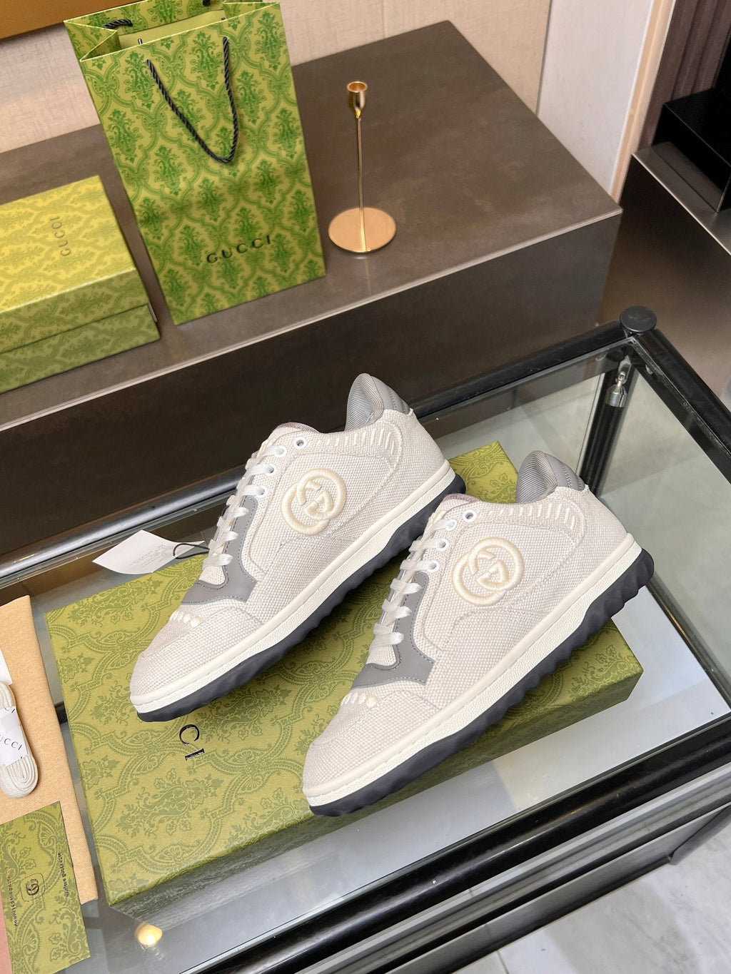 GG MAC80 TRAINER CREAMY WHITE AND GRAY CALFSKIN