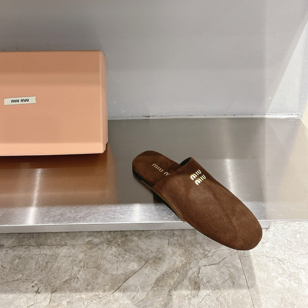 Mules Slippers Pecan Color Lambskin