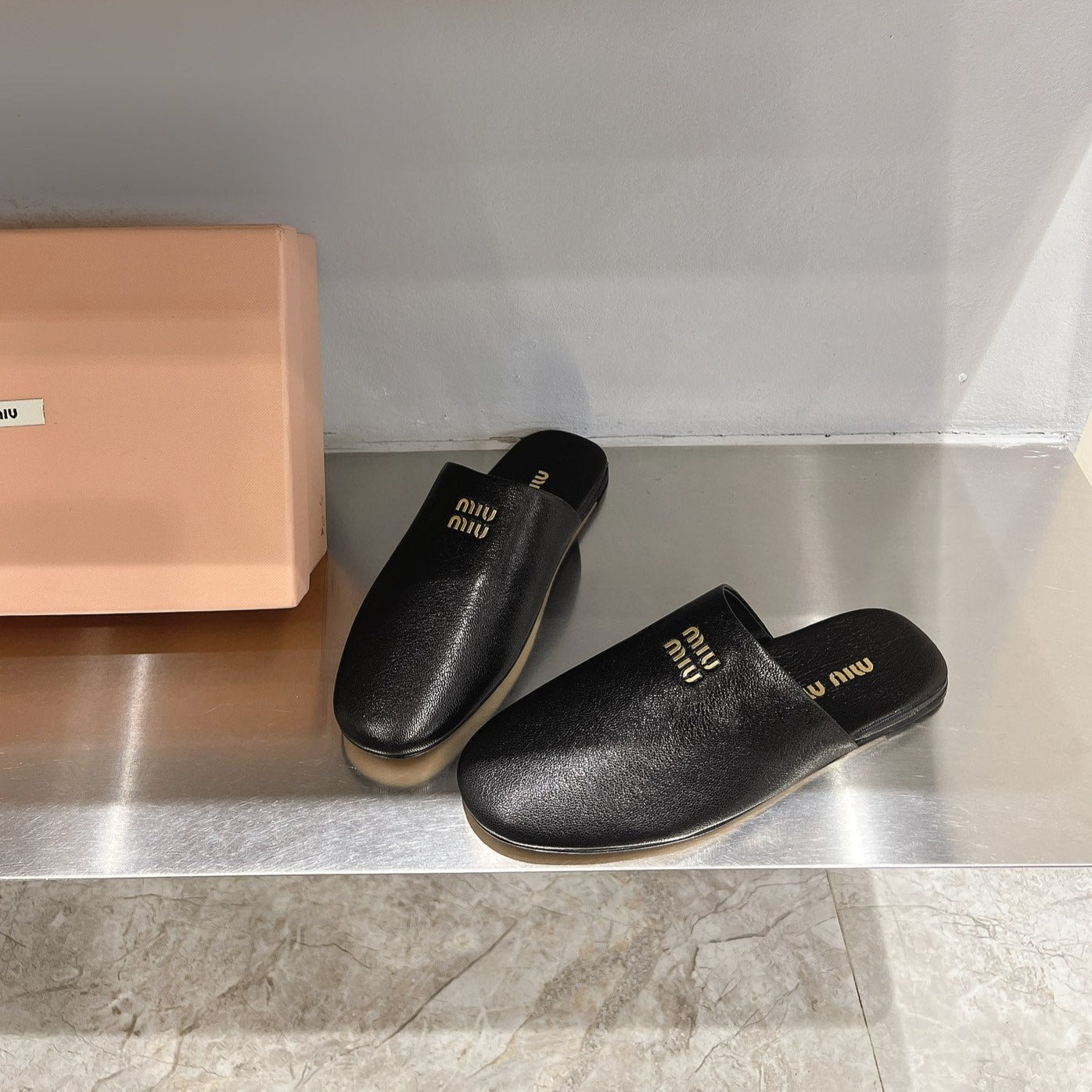 Mules Slippers Black Lambskin