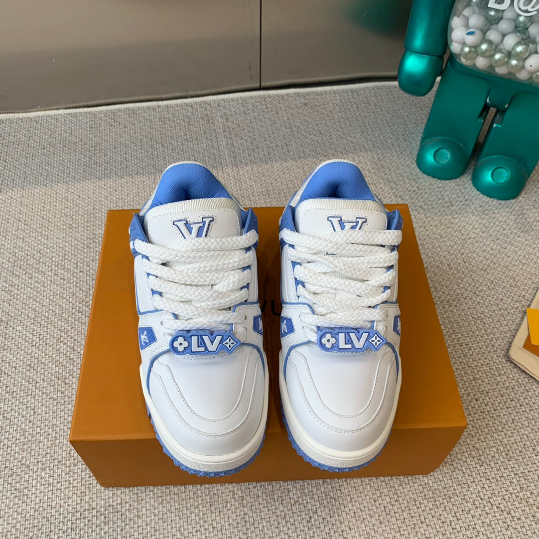 LV TRAINER MAXI SNEAKER IN WHITE MIX OCEAN BLUE CALFSKIN