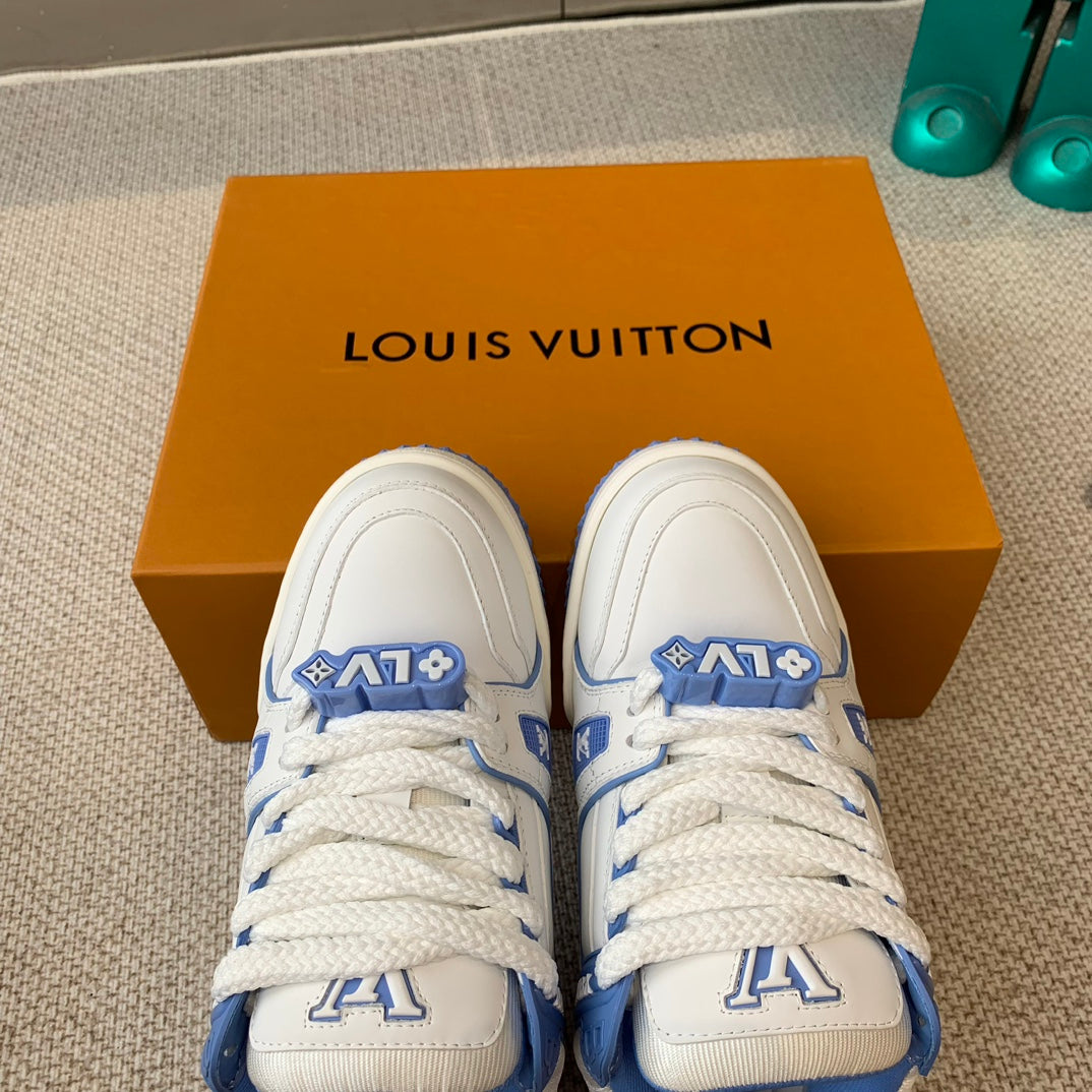LV TRAINER MAXI SNEAKER IN WHITE MIX OCEAN BLUE CALFSKIN