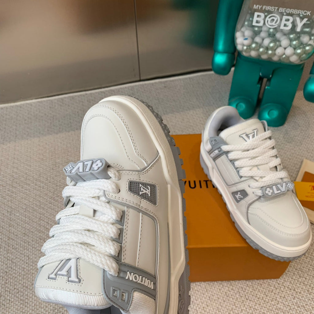 LV TRAINER MAXI SNEAKER IN WHITE MIX DOVE GRAY CALFSKIN