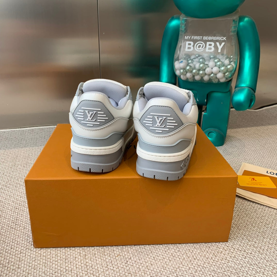 LV TRAINER MAXI SNEAKER IN WHITE MIX DOVE GRAY CALFSKIN