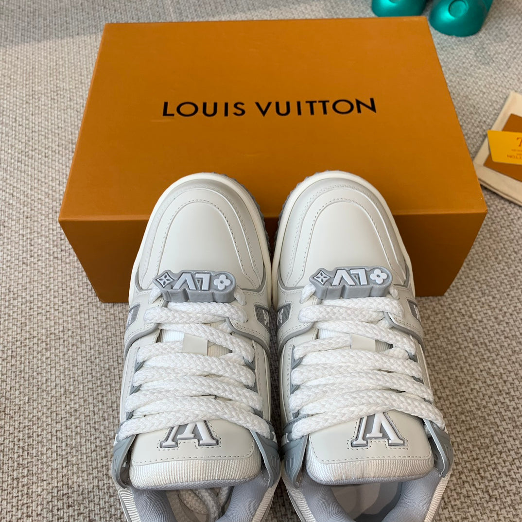 LV TRAINER MAXI SNEAKER IN WHITE MIX DOVE GRAY CALFSKIN