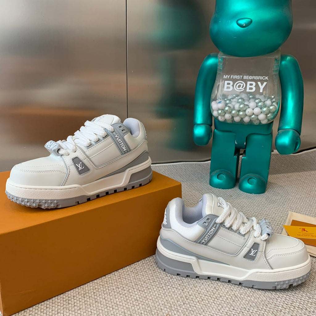 LV TRAINER MAXI SNEAKER IN WHITE MIX DOVE GRAY CALFSKIN