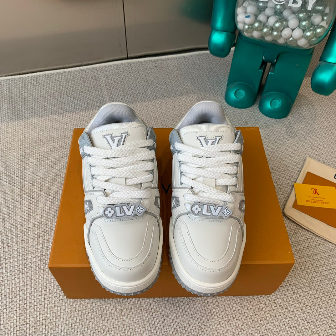 LV TRAINER MAXI SNEAKER IN WHITE MIX DOVE GRAY CALFSKIN