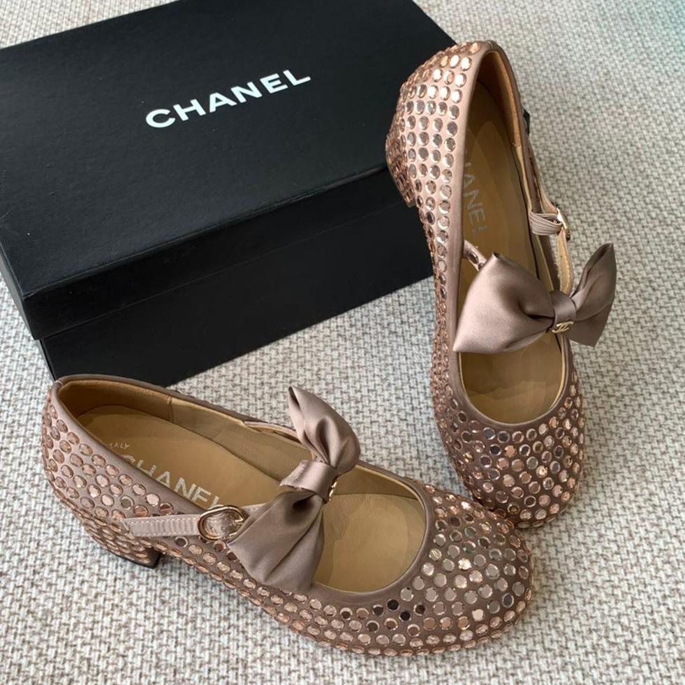 CC MARY JANES SHOES IN COPPER SATIN WITH RHINESTONES