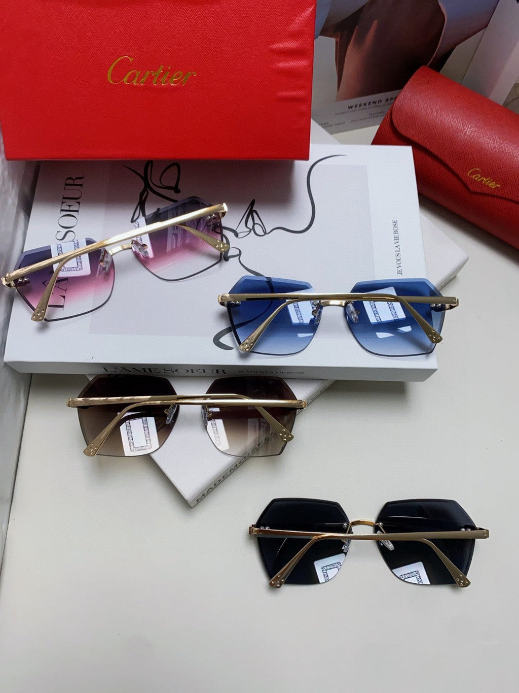 PANTHÈRE RIMLESS GEOMETRIC FRAME SUNGLASSES 562061 IN METAL