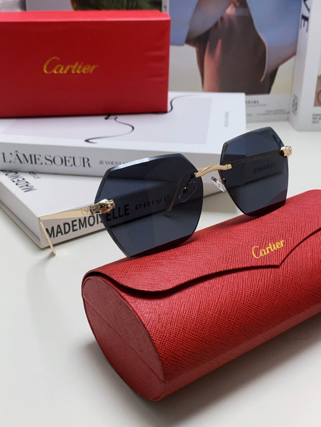 PANTHÈRE RIMLESS GEOMETRIC FRAME SUNGLASSES 562061 IN METAL