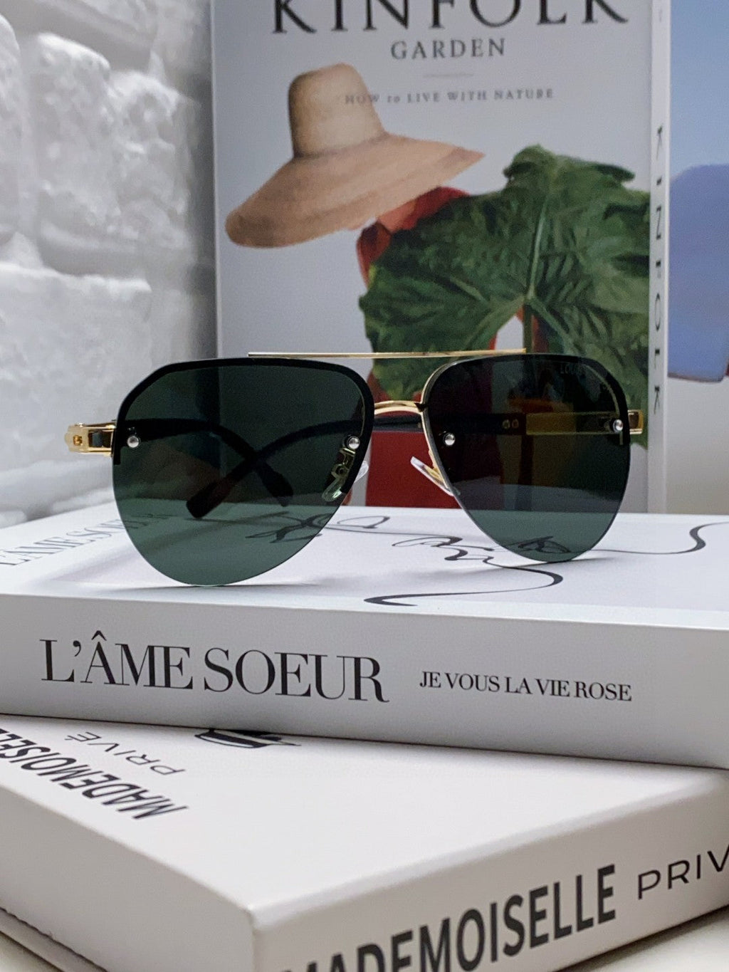 PILOT SUNGLASSES 582589 IN GOLD METAL DARK GREEN LENSES