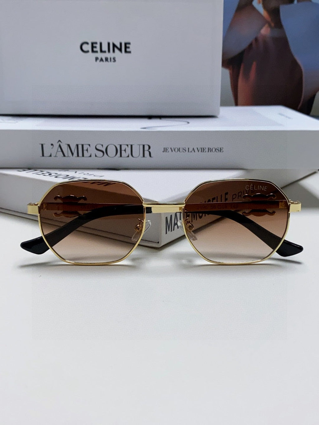 TRIOMPHE SUNGLASS 497822 IN GOLD METAL BROWN SMOKE LENSES
