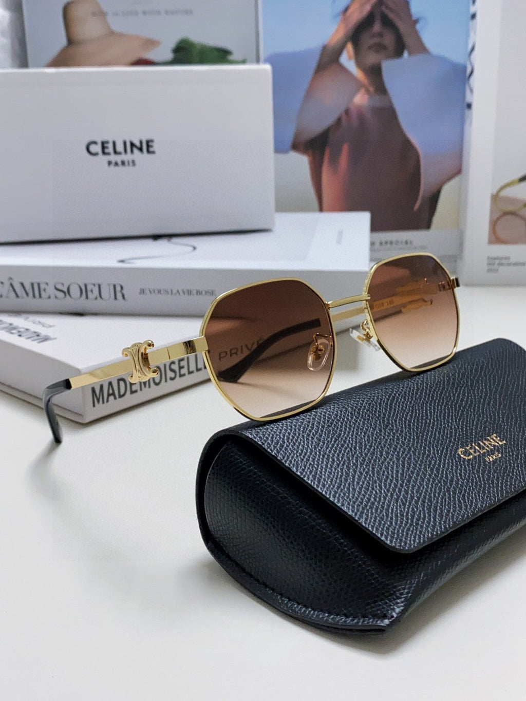 TRIOMPHE SUNGLASS 497822 IN GOLD METAL BROWN SMOKE LENSES