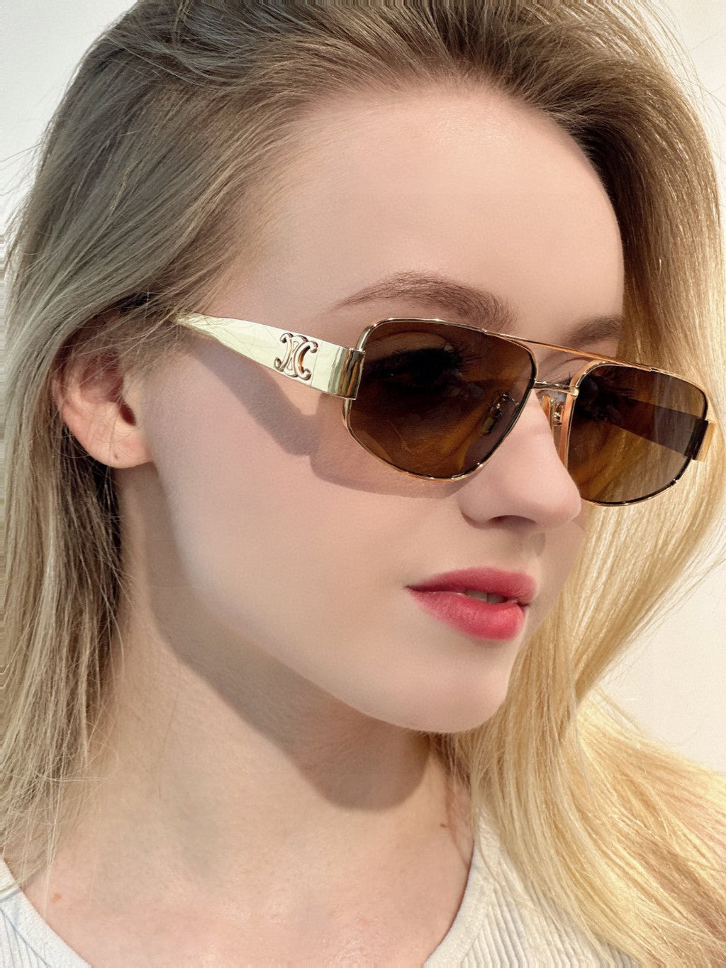 TRIOMPHE SUNGLASS 512998 IN GOLD METAL BROWN LENSES