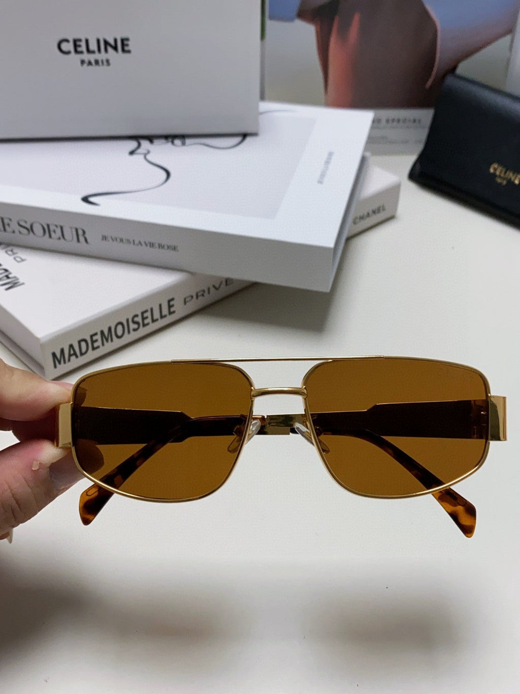 TRIOMPHE SUNGLASS 512998 IN GOLD METAL BROWN LENSES