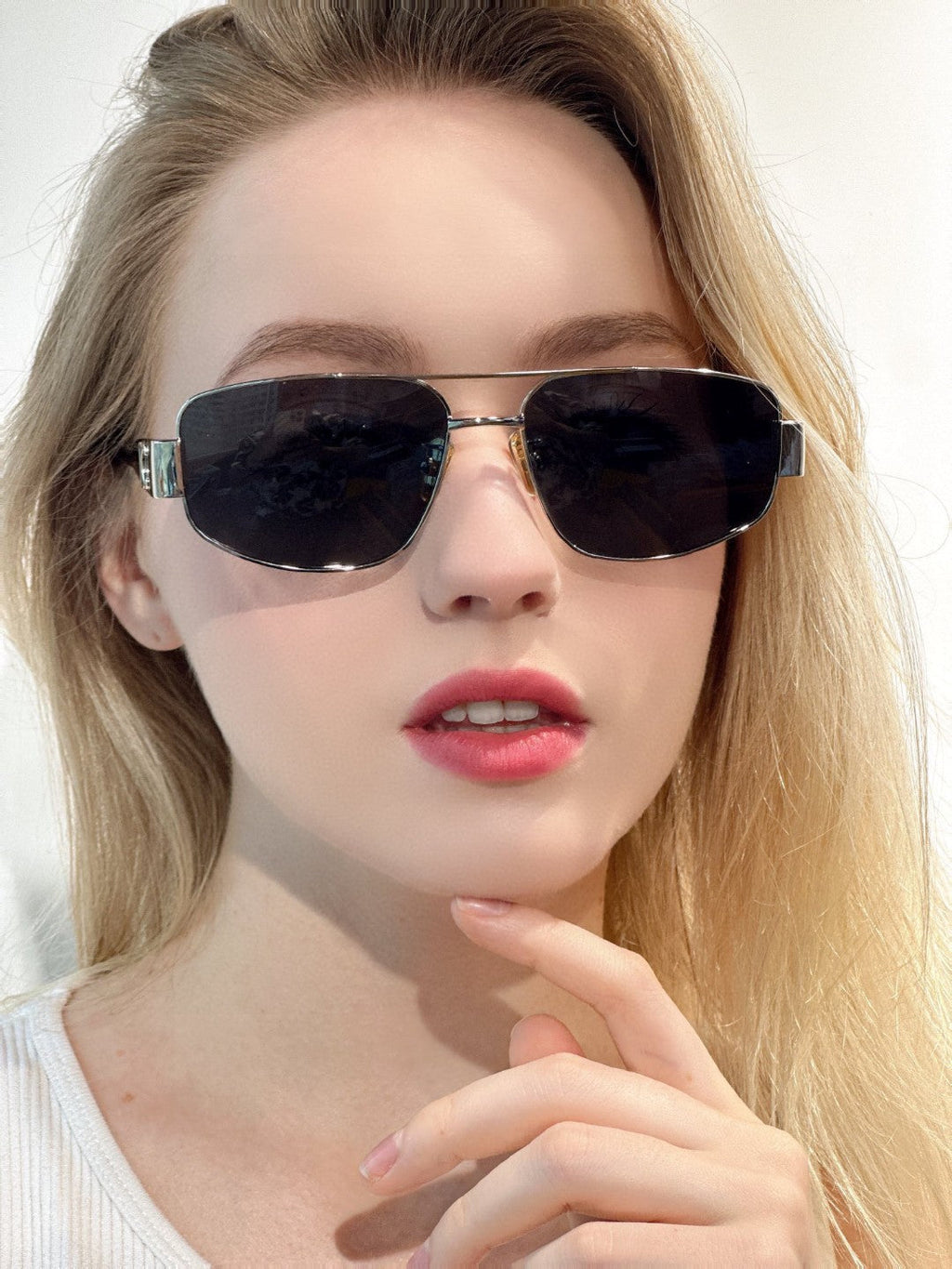 TRIOMPHE SUNGLASS 512999 IN SILVER METAL BLACK LENSES