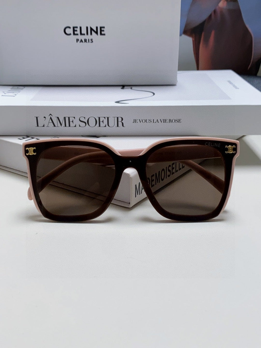 TRIOMPHE SUNGLASSES 552774 IN BABY PINK ACETATE TEXT LOGO