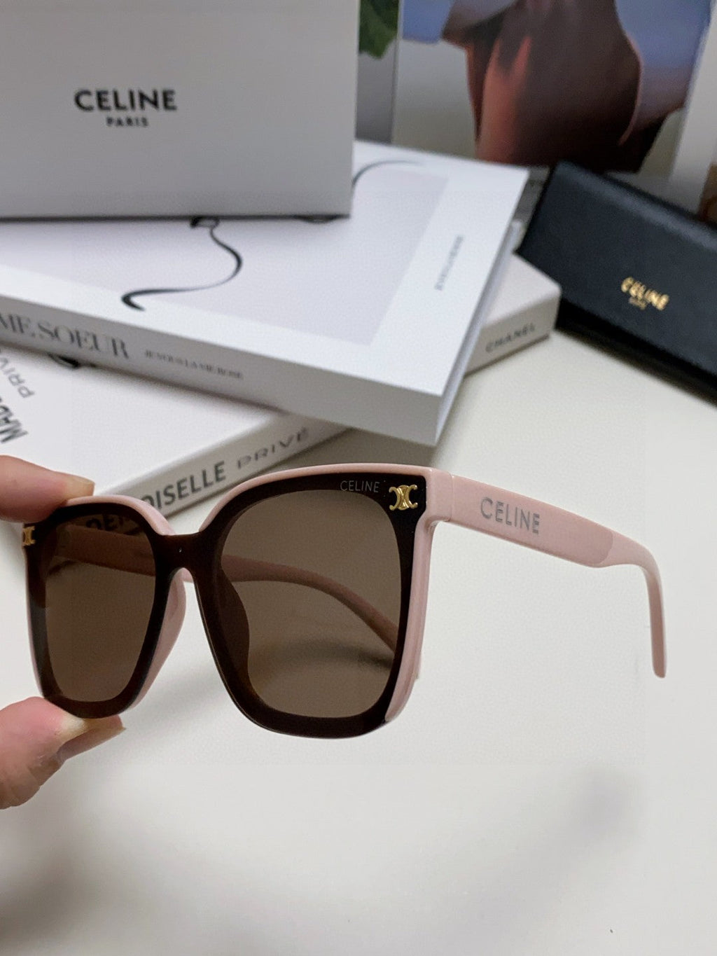 TRIOMPHE SUNGLASSES 552774 IN BABY PINK ACETATE TEXT LOGO