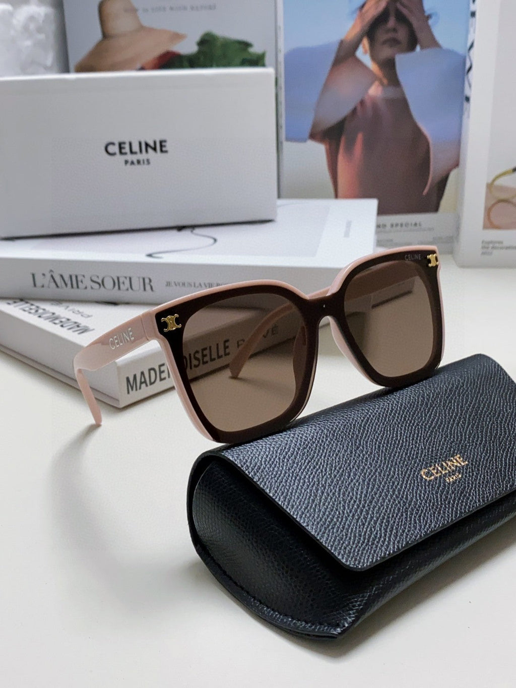 TRIOMPHE SUNGLASSES 552774 IN BABY PINK ACETATE TEXT LOGO