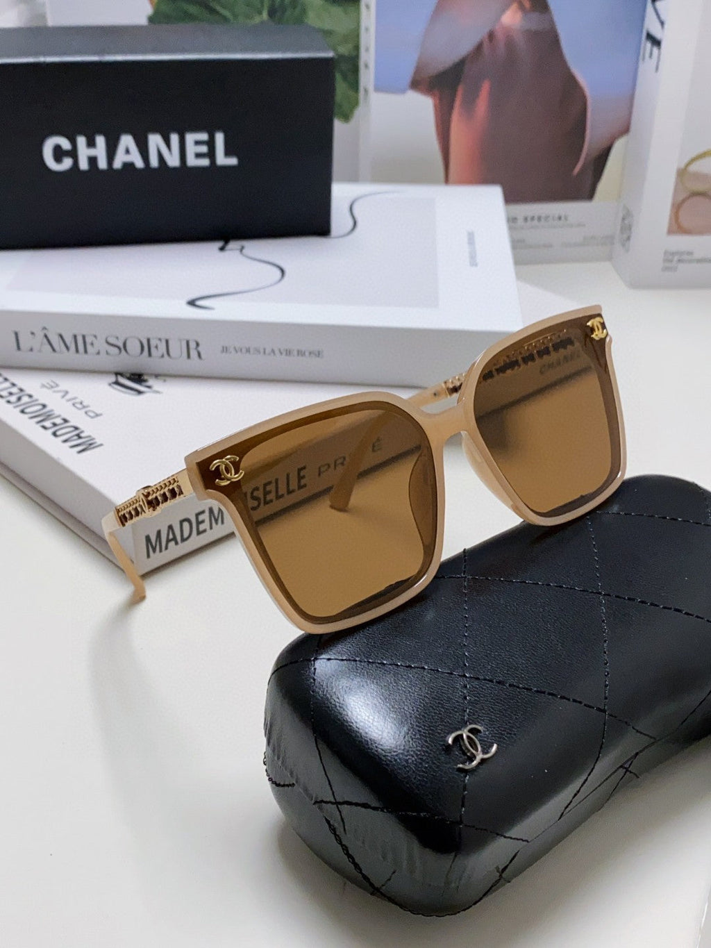 SQUARE SUNGLASSES 632884 IN BEIGE CLEAR ACETATE