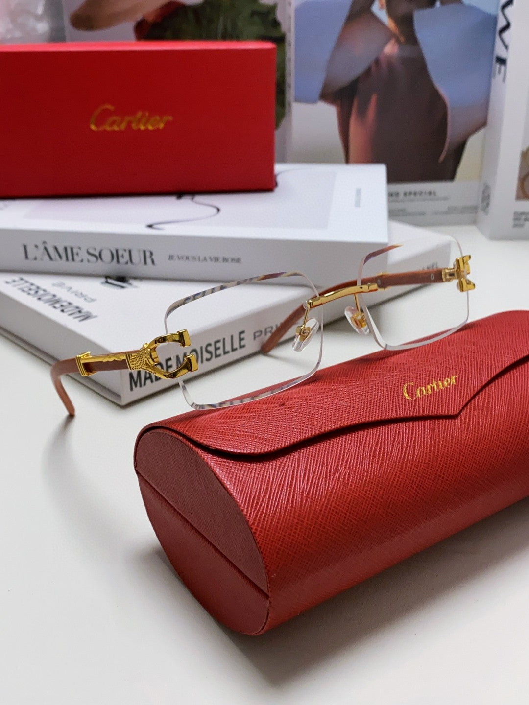 PANTHÈRE RECTANGULAR FRAME SUNGLASSES 555891 IN METAL AND WOODEN