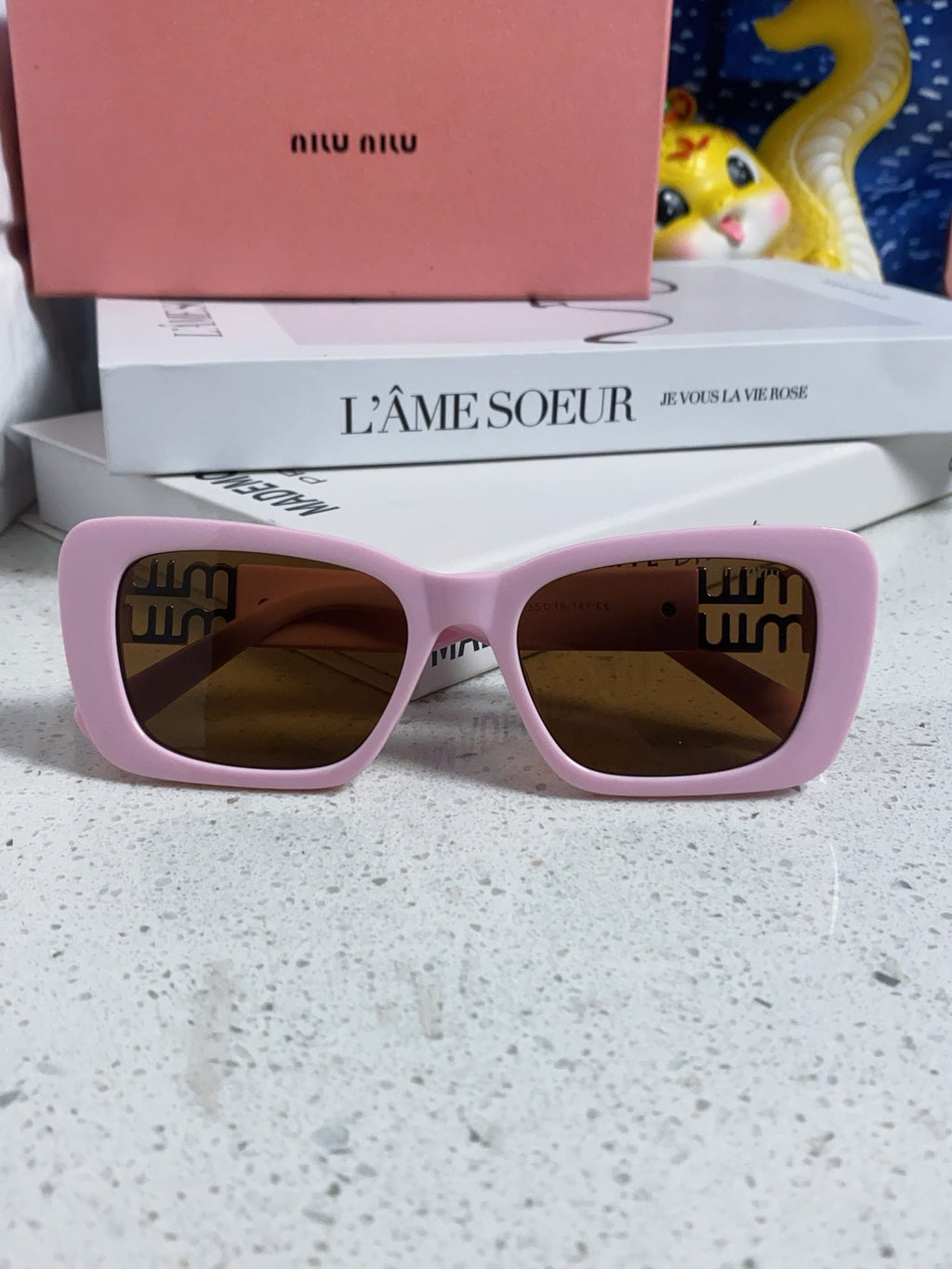 GLIMPSE SUNGLASSES 558345 IN PINK ACETATE GOLD EMBOSSED LOGO
