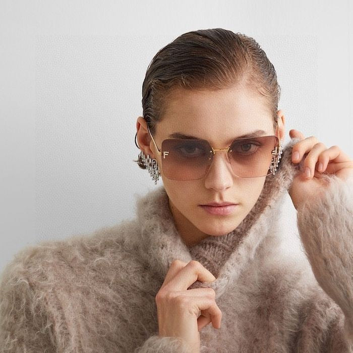 FIRST CRYSTAL SQUARE FRAME SUNGLASSES FE4082US IN METAL