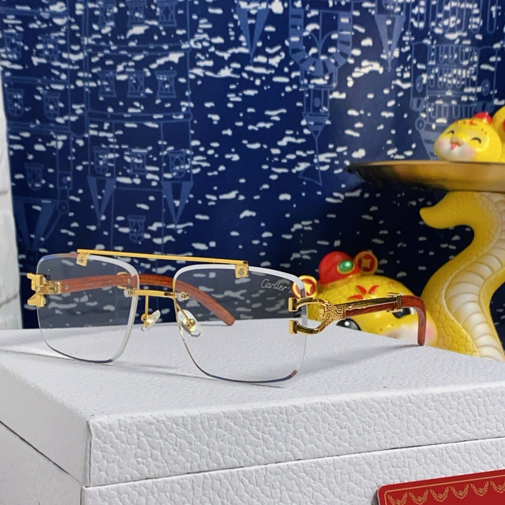 PANTHÈRE SQUARE FRAME SUNGLASSES 559671 IN METAL AND WOODEN