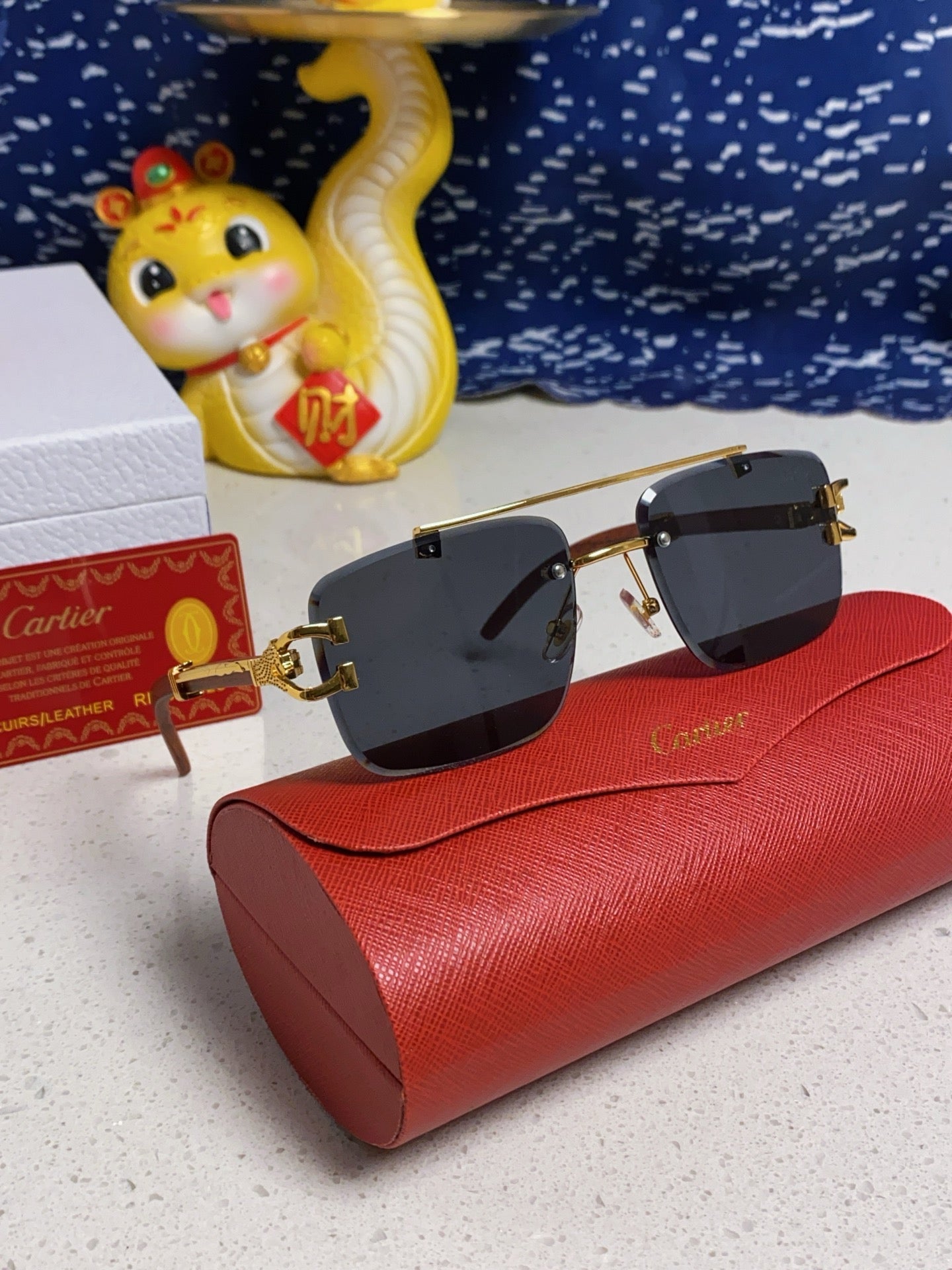 C DE SQUARE FRAME SUNGLASSES 522656 IN METAL AND WOODEN