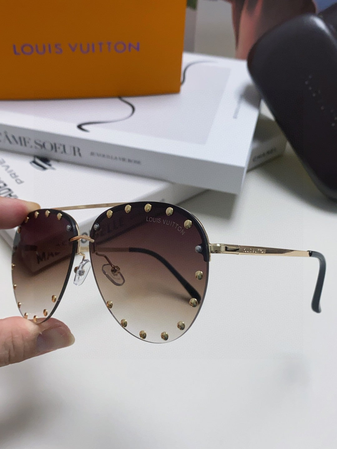 PARTY PILOT SUNGLASSES 567464 IN GOLD METAL BROWN SMOKE LENSES