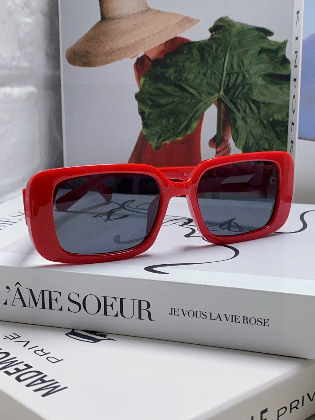 MONTAIGNE SUNGLASS 571592 IN RED ACETATE TEXT LOGO