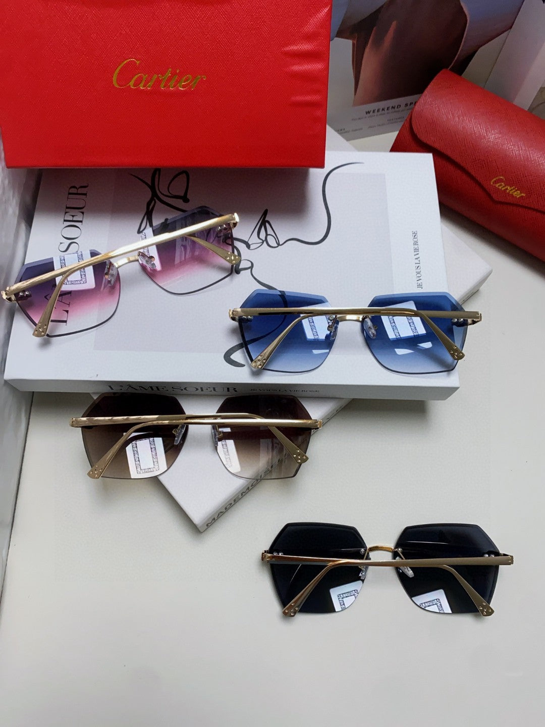 PANTHÈRE RIMLESS GEOMETRIC FRAME SUNGLASSES  539743 IN METAL