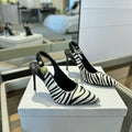 BALMAIN 25S SLINGBACK EVA 95MM IN WHITE AND BLACK ZEBRA PRINT CALFSKIN
