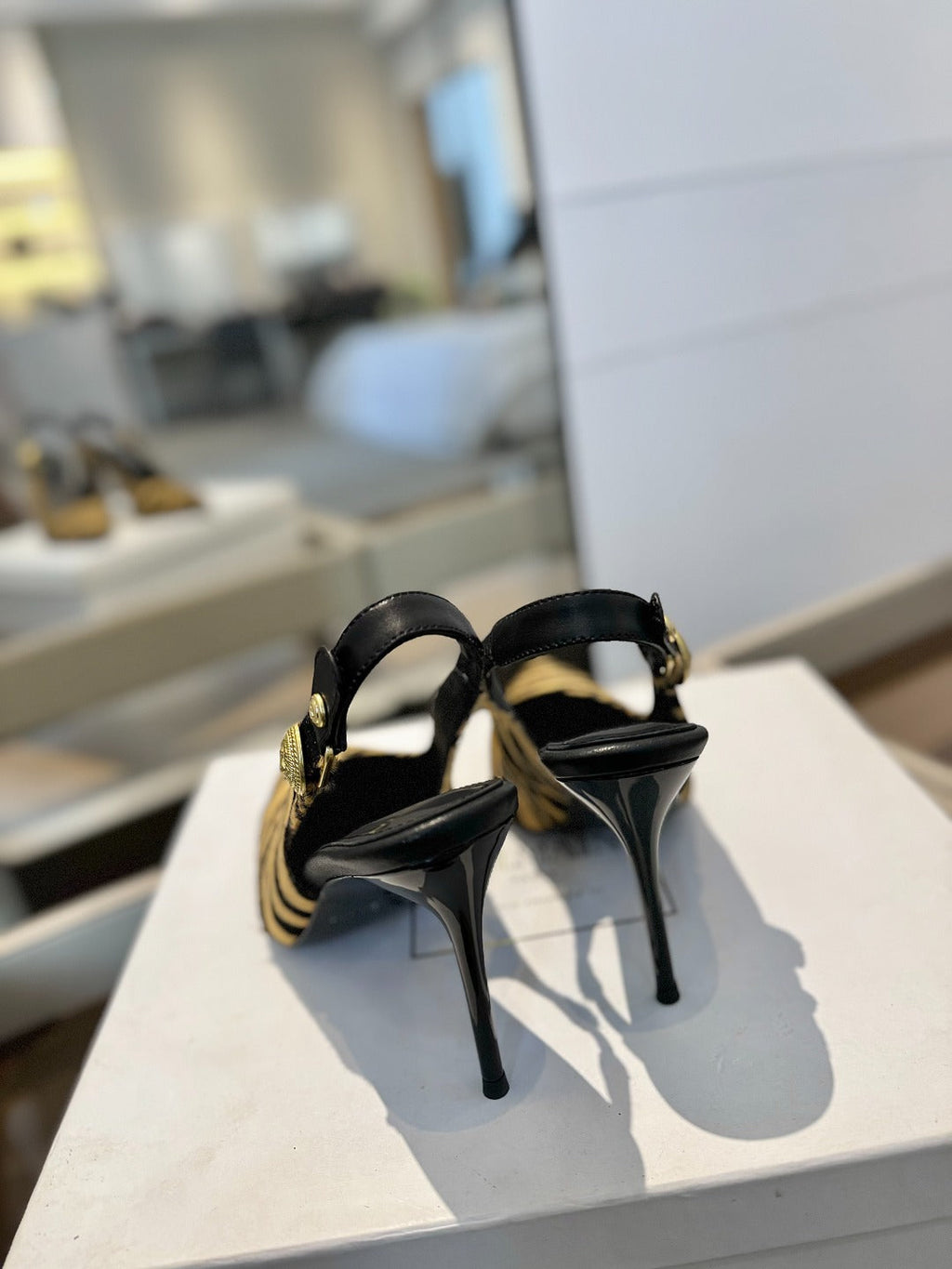 BALMAIN 25S SLINGBACK EVA 95MM IN YELLOW AND BLACK ZEBRA PRINT CALFSKIN