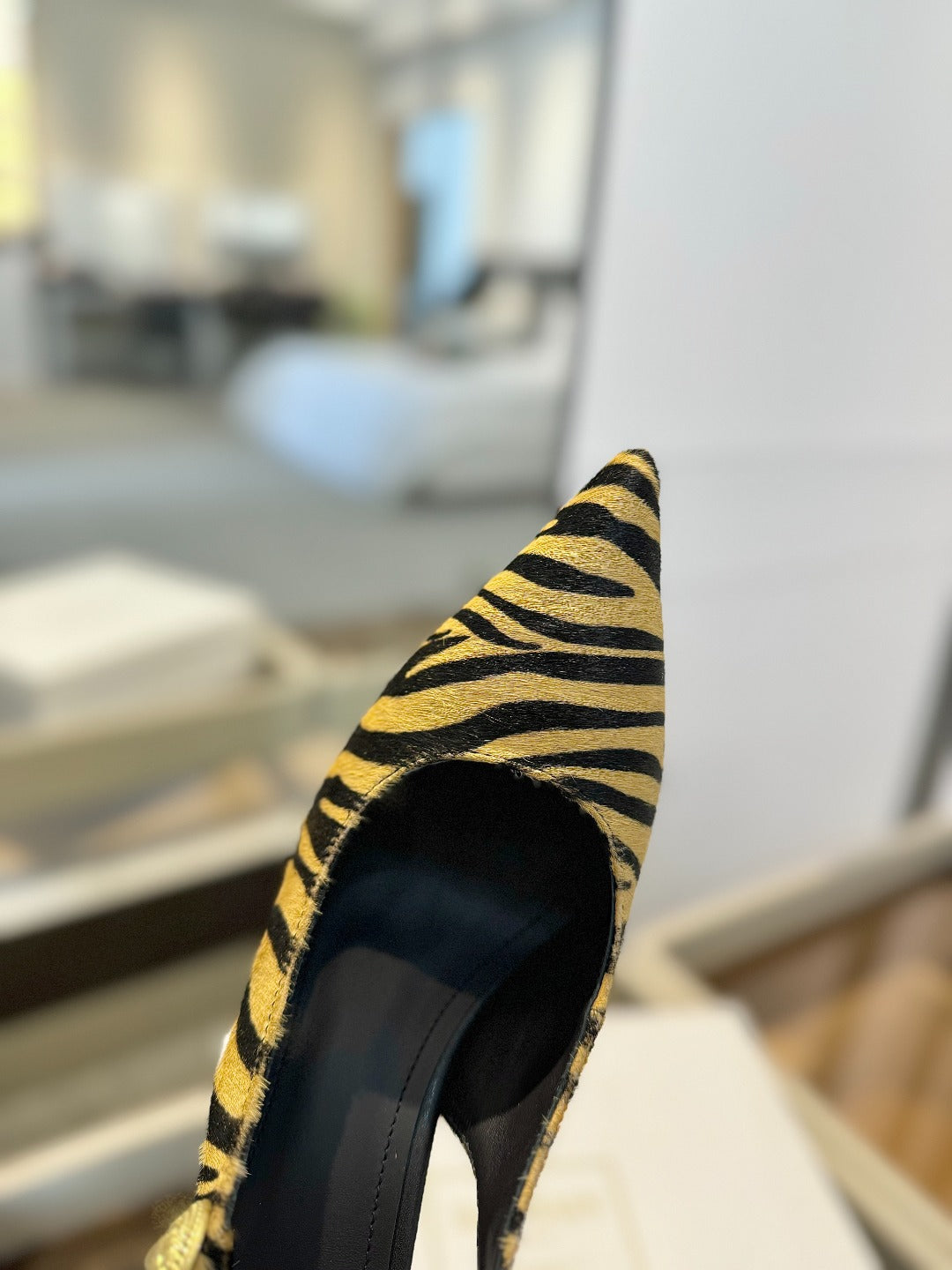 BALMAIN 25S SLINGBACK EVA 95MM IN YELLOW AND BLACK ZEBRA PRINT CALFSKIN
