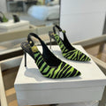 BALMAIN 25S SLINGBACK EVA 95MM IN GREEN AND BLACK ZEBRA PRINT CALFSKIN