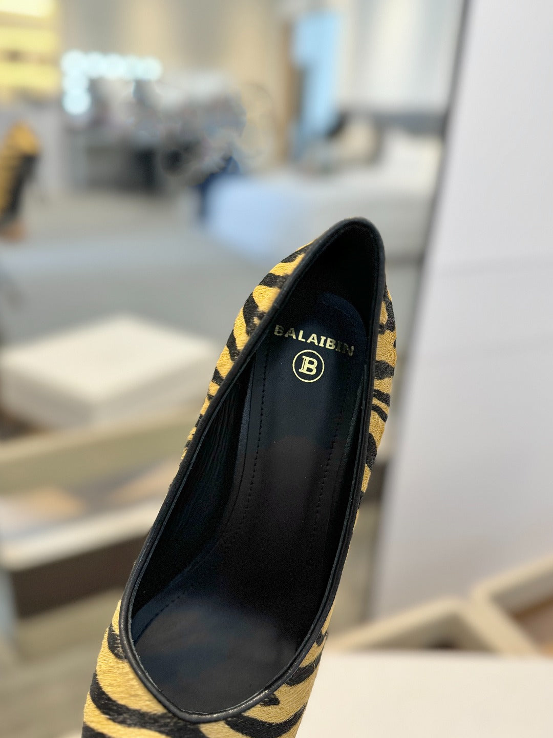 BALMAIN 25S HIGH HEELS 95MM IN YELLOW AND BLACK ZEBRA PRINT CALFSKIN