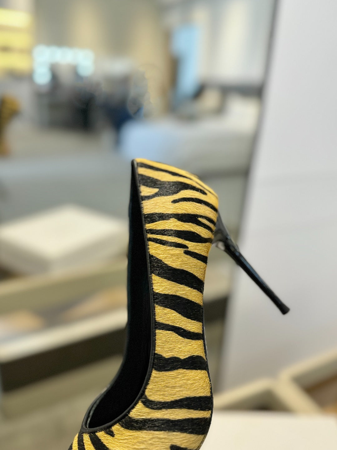 BALMAIN 25S HIGH HEELS 95MM IN YELLOW AND BLACK ZEBRA PRINT CALFSKIN