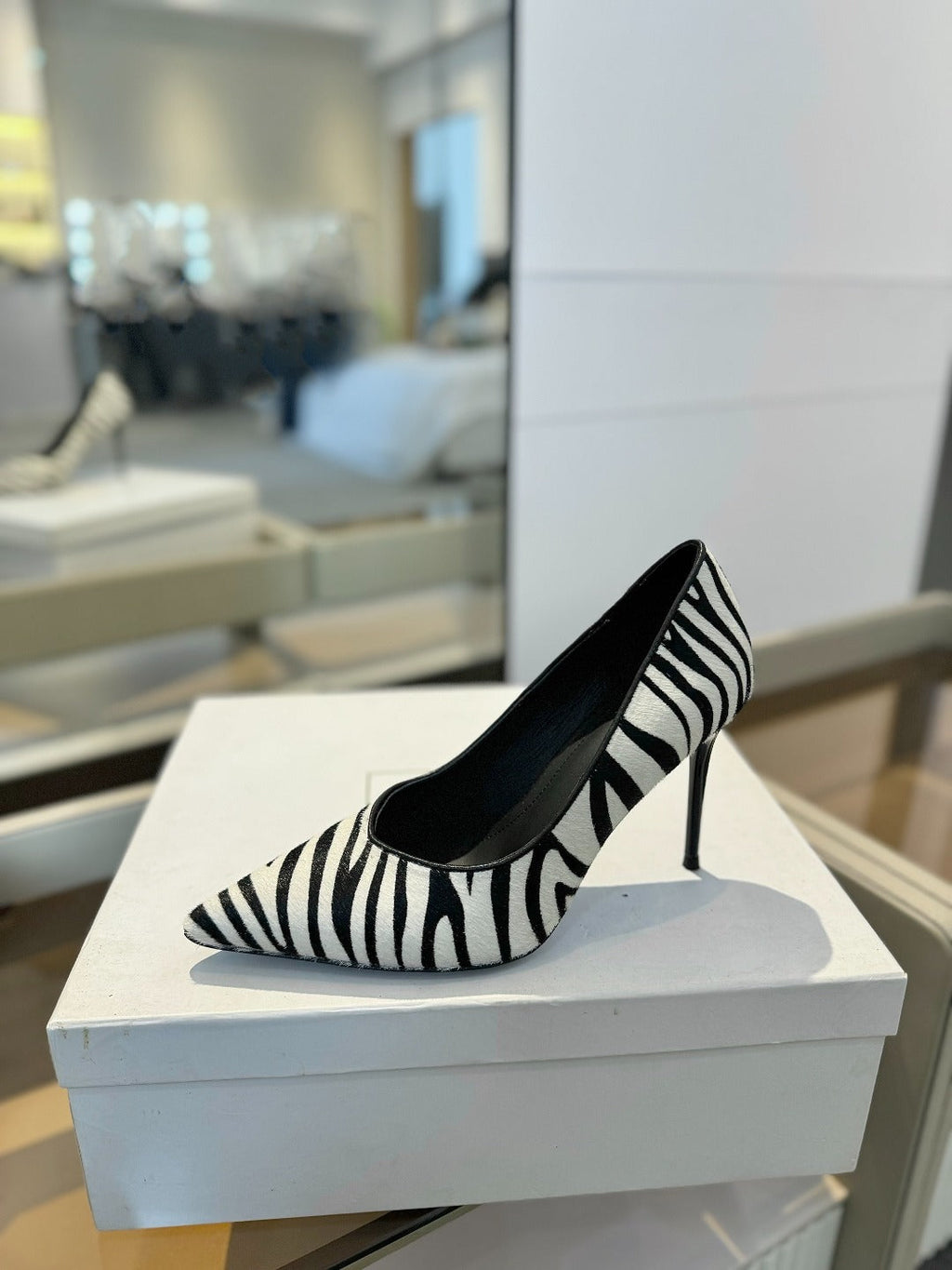 BALMAIN 25S HIGH HEELS 95MM IN WHITE AND BLACK ZEBRA PRINT CALFSKIN