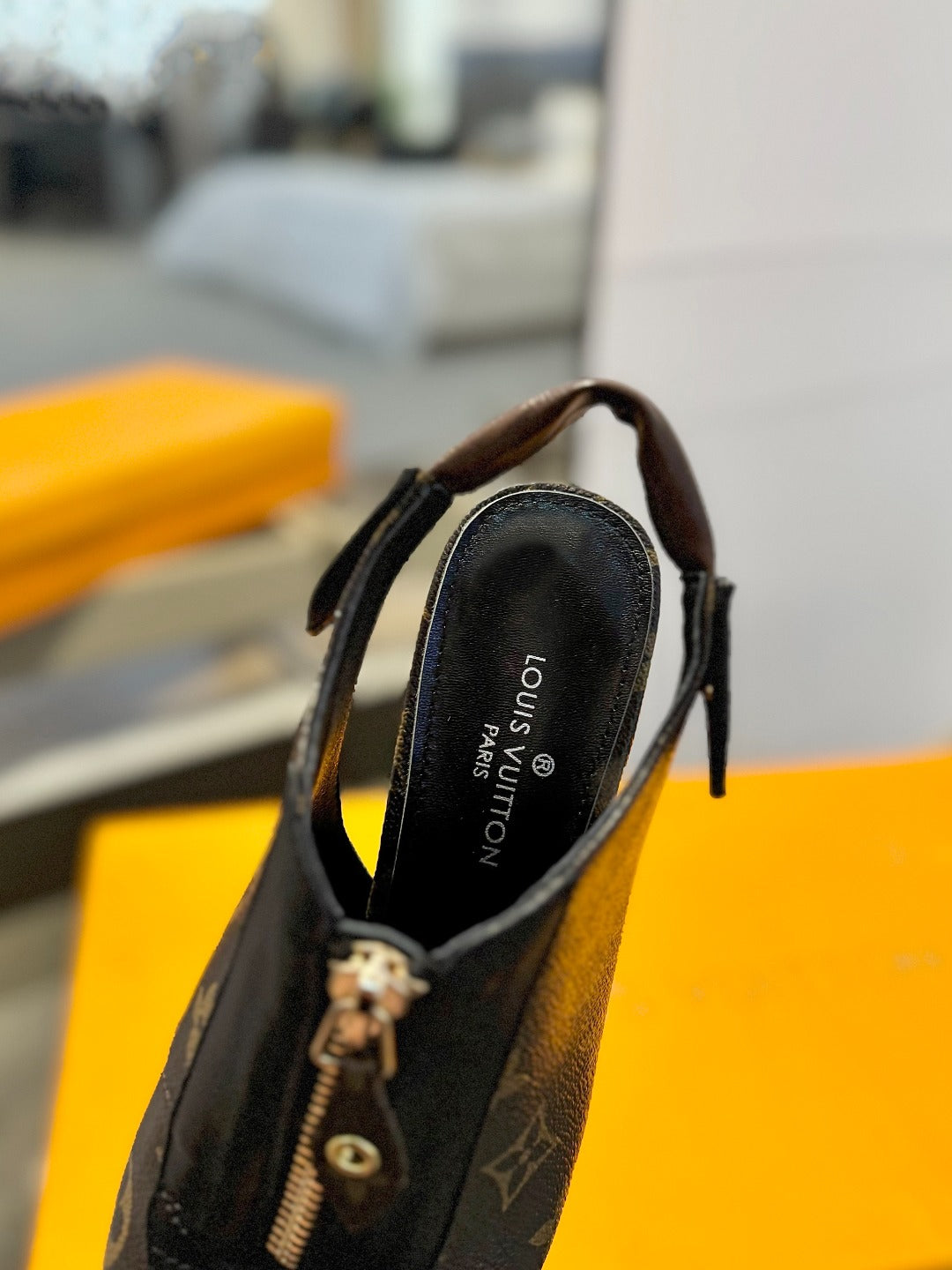 ALLURE HIGH 8 CM SLINGBACK IN CHOCOLATE BROWN MONOGRAM CALFSKIN